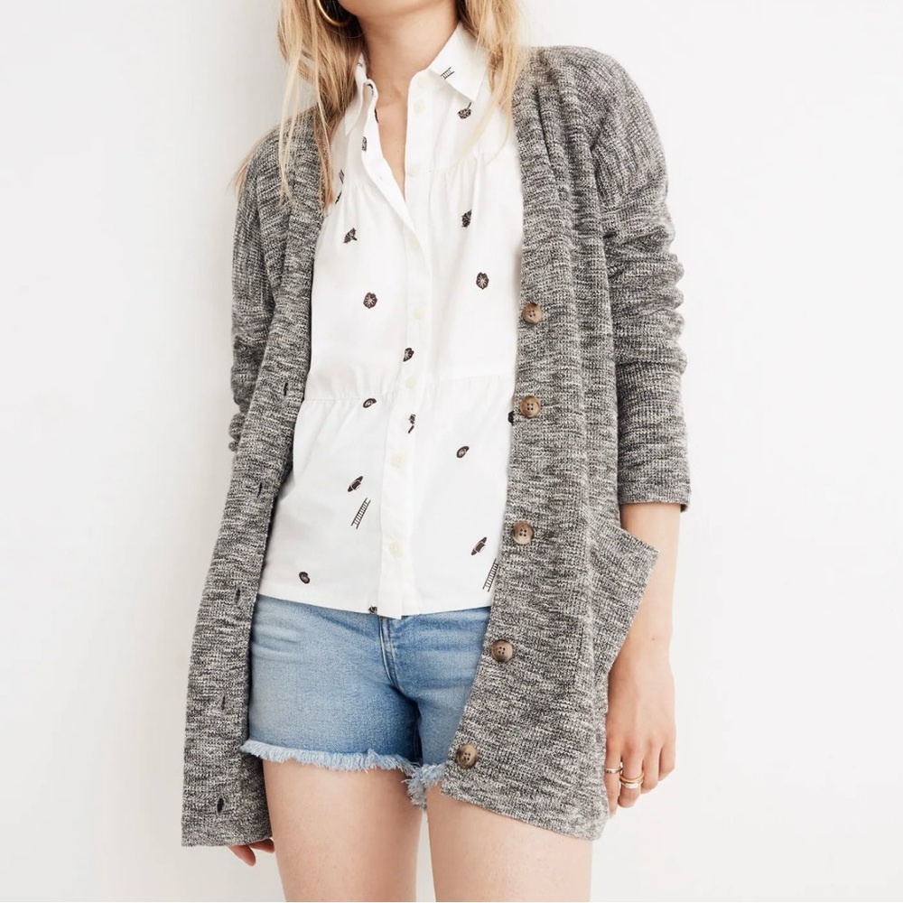 Madewell Alton Cardigan Marbled Gray Button Front with Pockets Minimalist XS